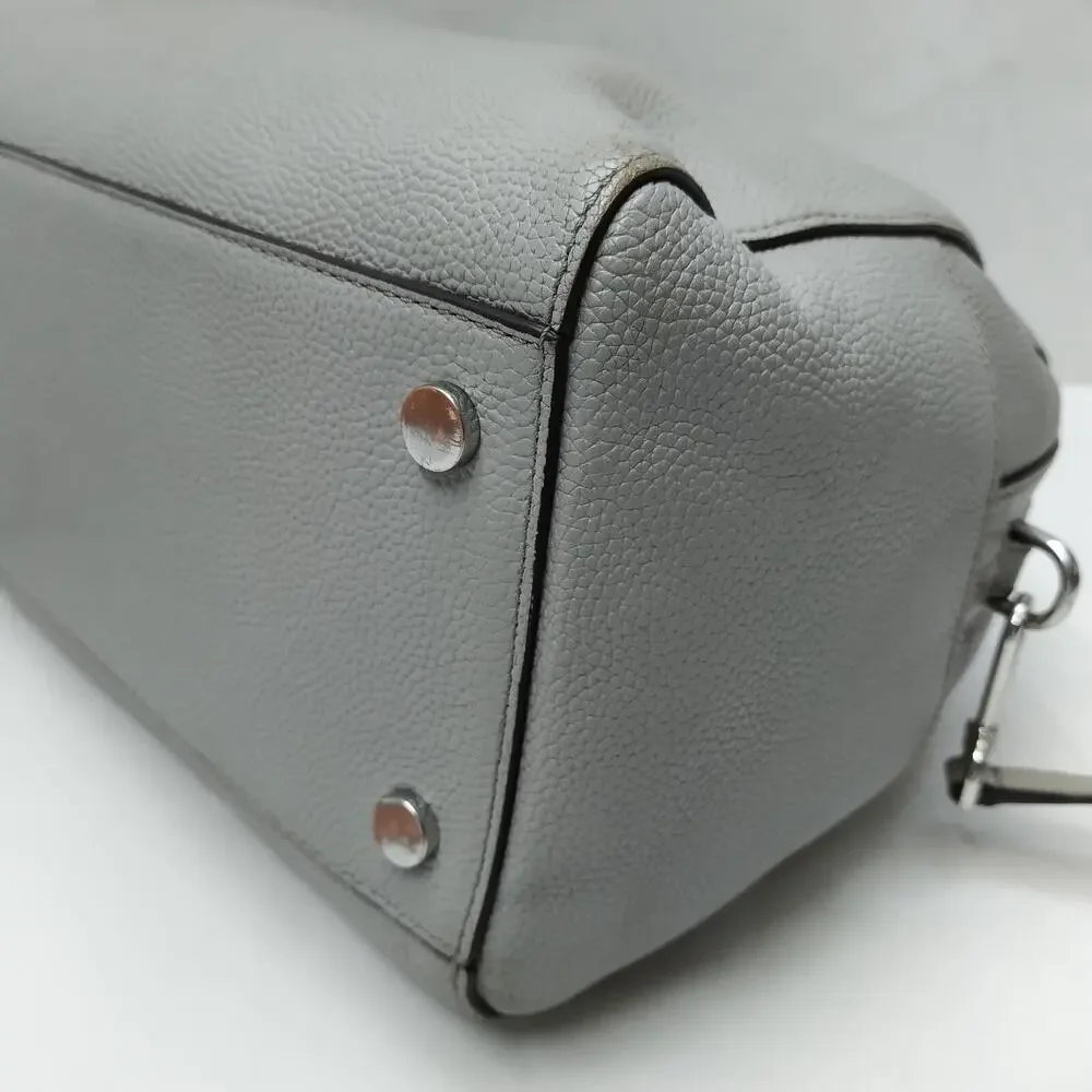 Michael Kors Mercer Gray Pebbled Leather Double Handles Zipper Satchel Bag